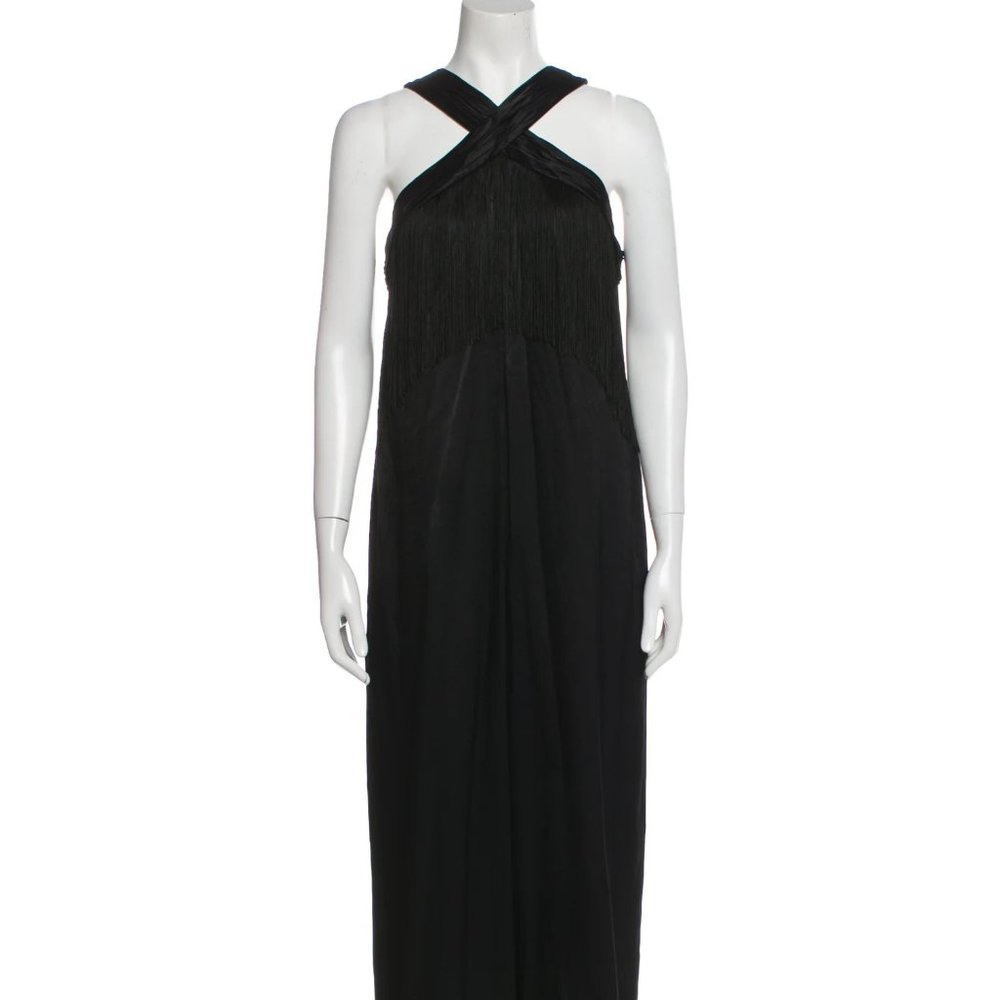 NWT Rachel Zoe Silk Jumpsuit Black Sz 4 Fringe V-Neck Sleeveless PROM Fo…